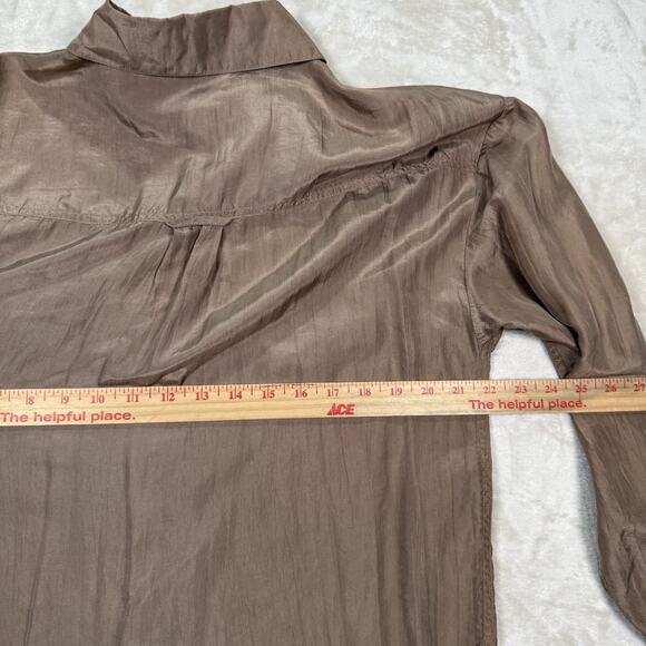 VTG Lanvin Paris 100% Silk Shirt Size Medium M Brown Taupe Long Sleeve Button - Picture 5 of 7
